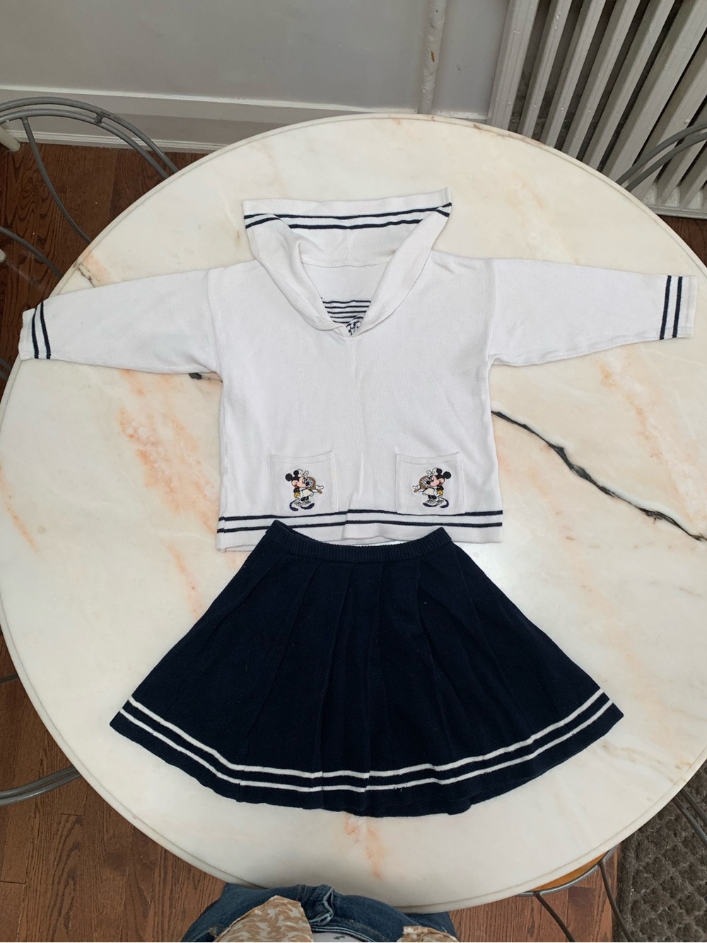 White and Navy Minnie Mouse Sailor Skirt Set - To